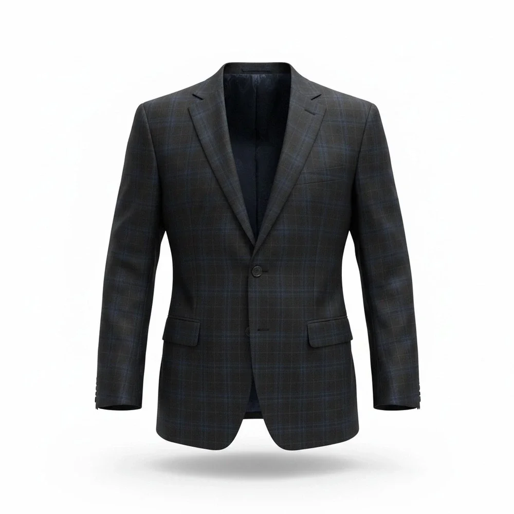 Robert Talbott Mens 42R Blazer Plaid Wool Cashmere Silk Sport Coat Charcoal Blue
